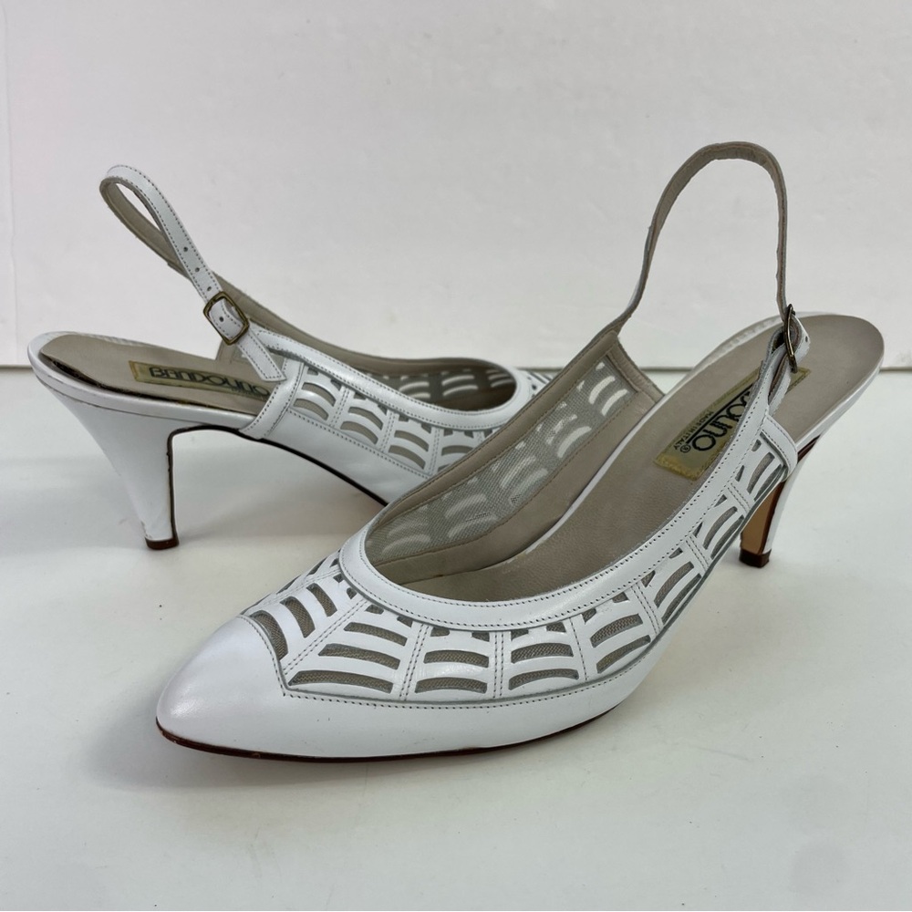 Vintage White‎ Slingback Point Toe Spiderweb Pumps Heels - Picture 4 of 16